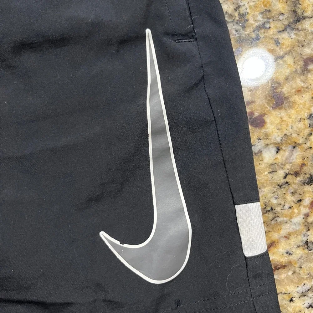 NikeBoy Dri-FIT Black Athletic Shorts Silver Swoosh Size Medium M Soccer Gym